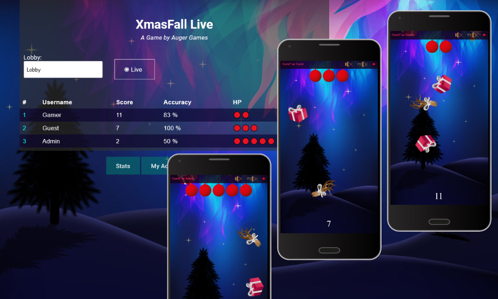 Live party mode in XmasFall game